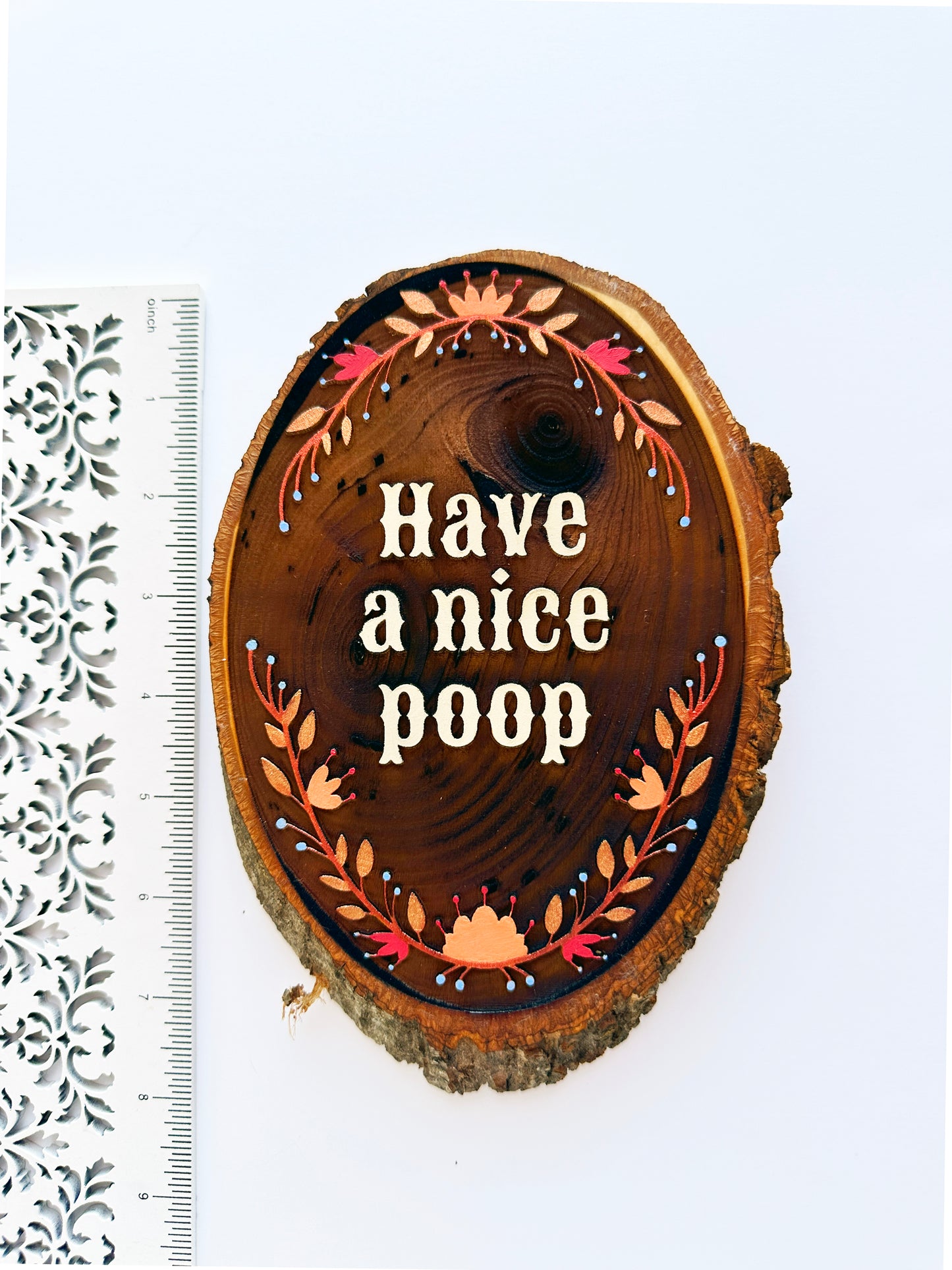 Have A Nice Poop – Handpainted Engraved Wood Art | Rustic Bathroom Wall Decor