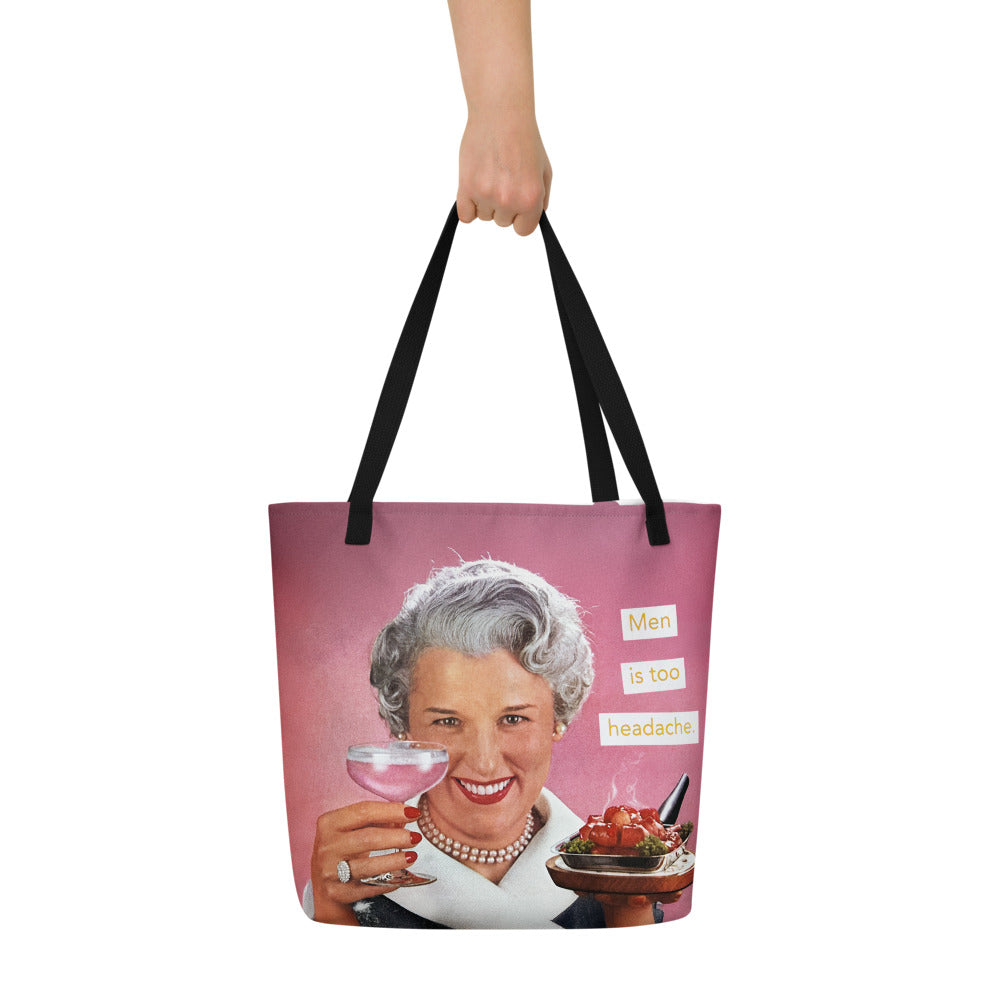 Men is Too Headache - Vintage Collage Art | Large Statement Tote Bag