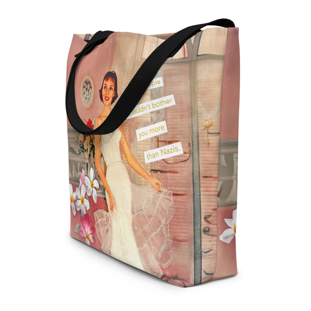 Trans People Shouldn't Bother You More Than Nazis - LGBTQ Vintage Collage Art | Large Statement Tote Bag