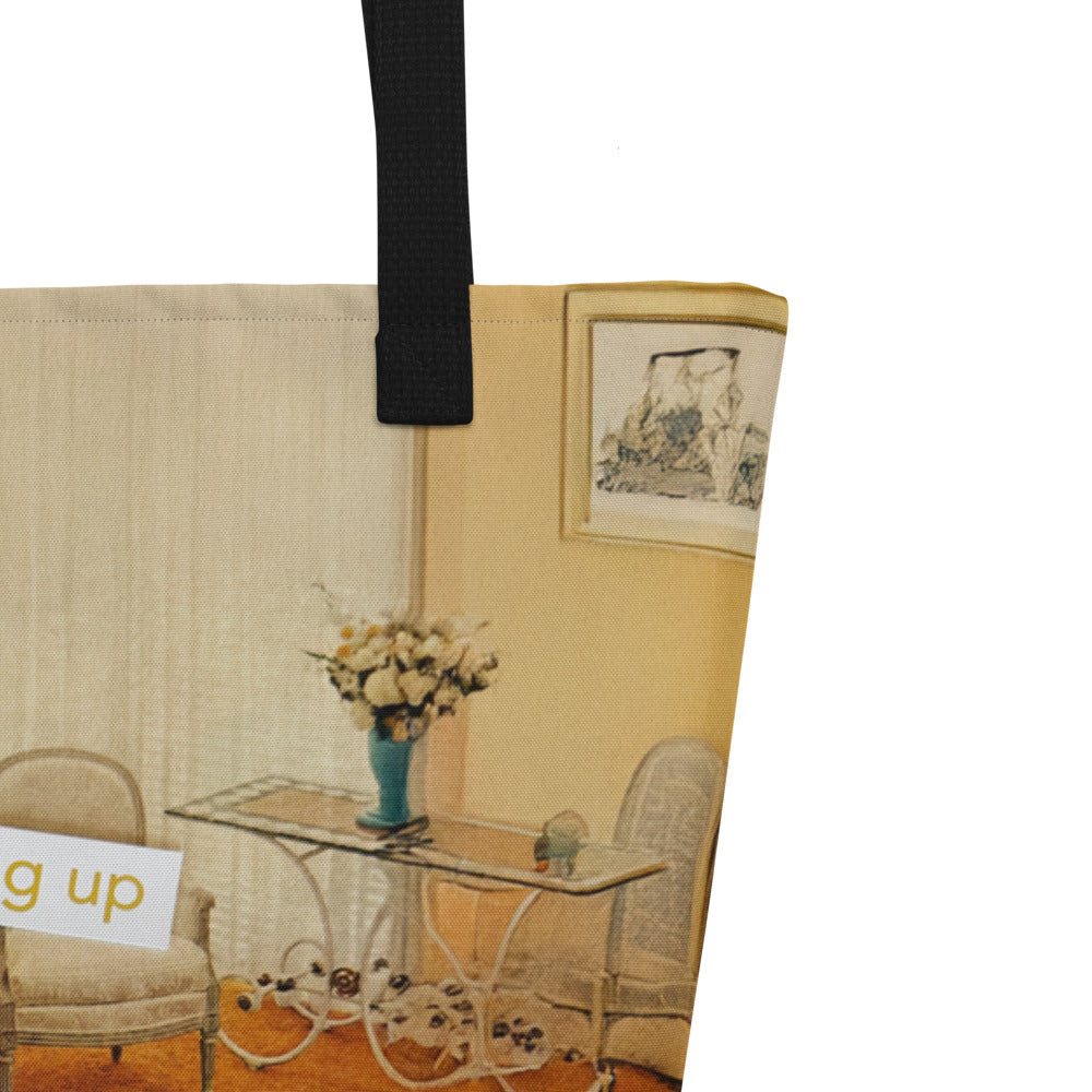 Microdosing Hell By Waking Up Every Morning – Funny Existential Crisis Collage Art | Large Statement Tote Bag