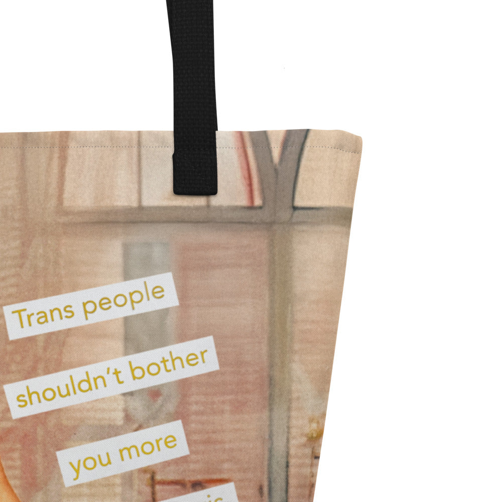 Trans People Shouldn't Bother You More Than Nazis - LGBTQ Vintage Collage Art | Large Statement Tote Bag
