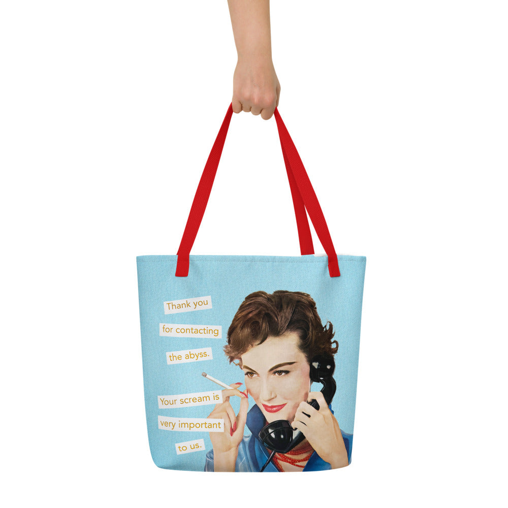 Thank You For Contacting the Abyss - Vintage Collage Art | Large Statement Tote Bag