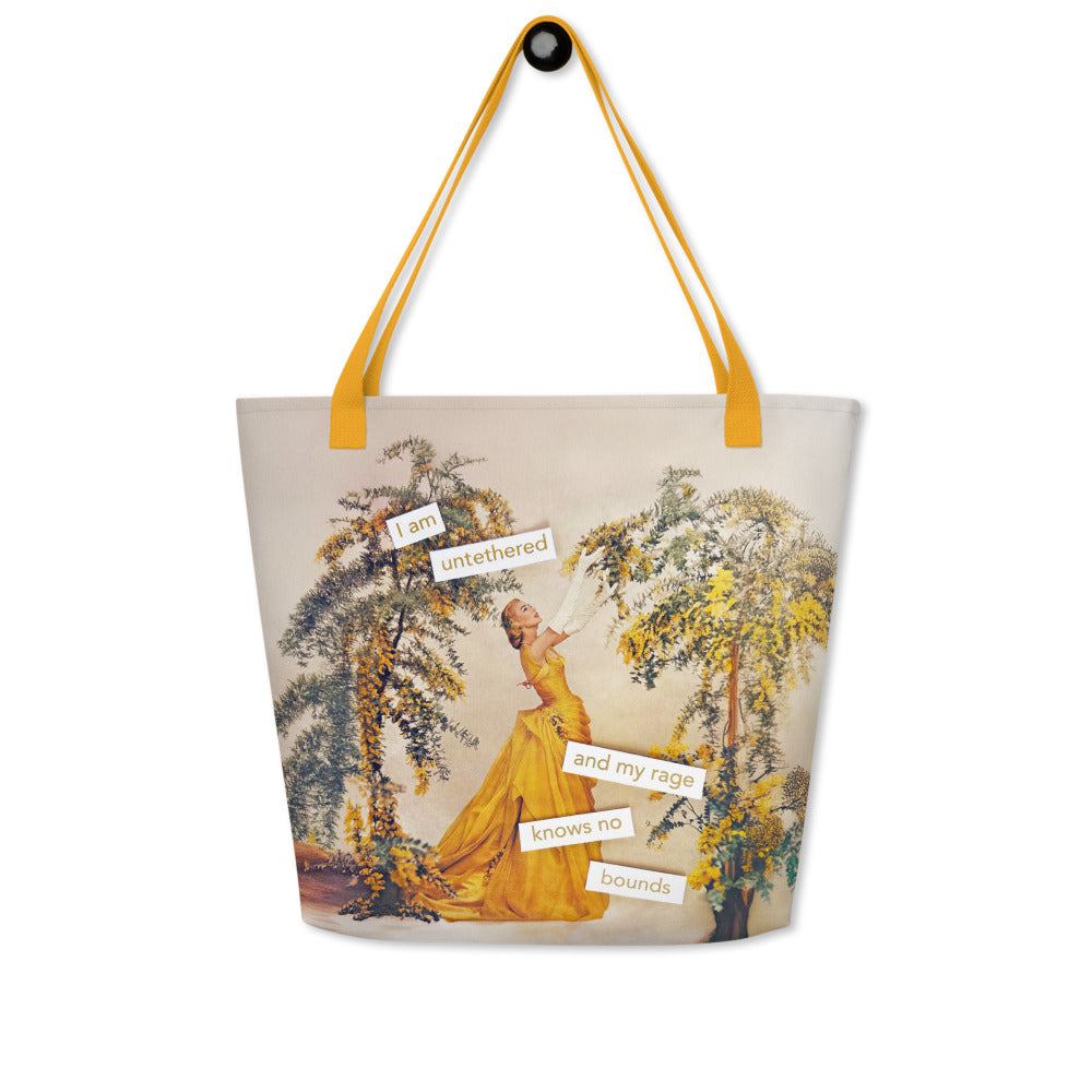 Untethered and My Rage Knows No Bounds – Feminist Vintage Collage Art | Large Statement Tote Bag