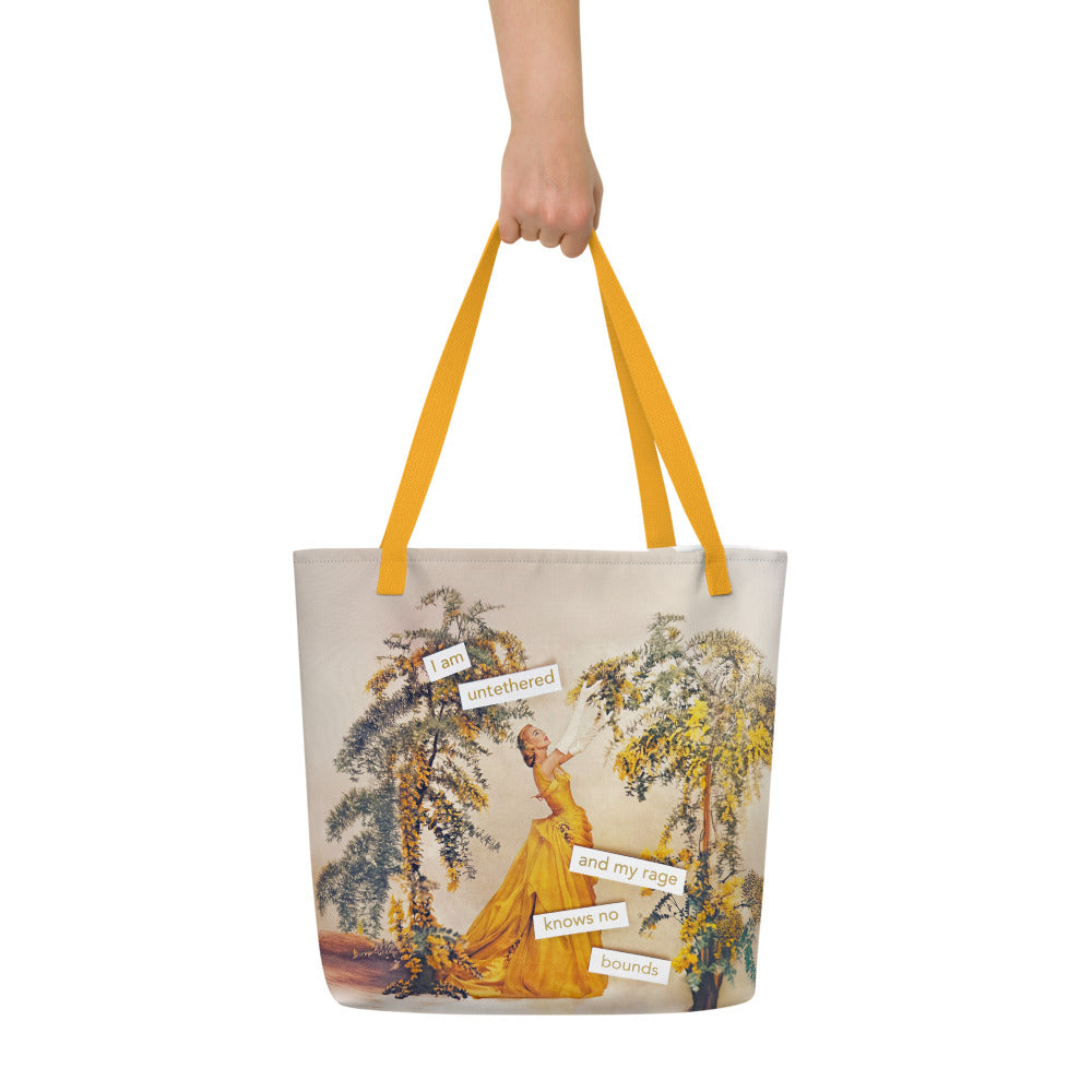 Untethered and My Rage Knows No Bounds – Feminist Vintage Collage Art | Large Statement Tote Bag