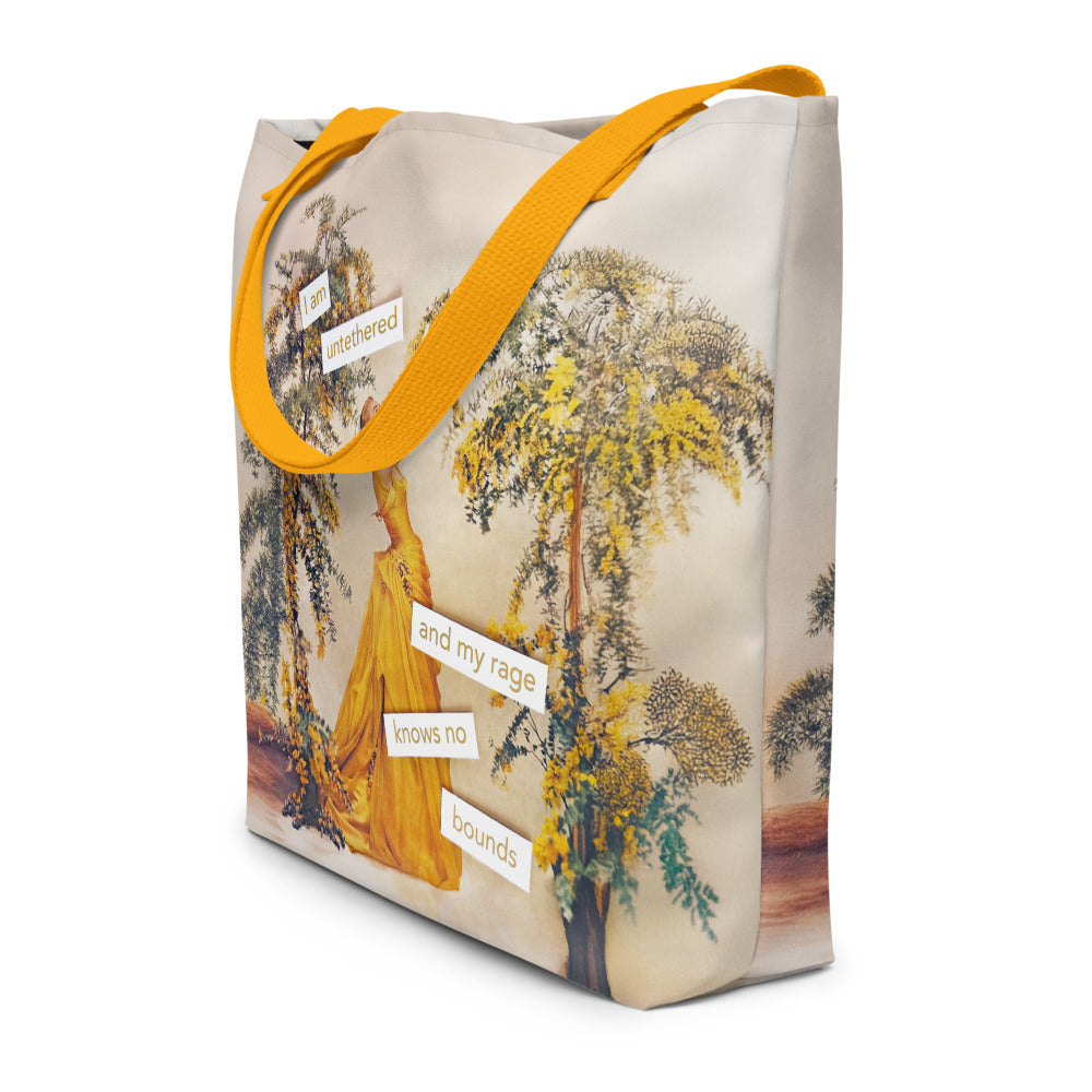 Untethered and My Rage Knows No Bounds – Feminist Vintage Collage Art | Large Statement Tote Bag