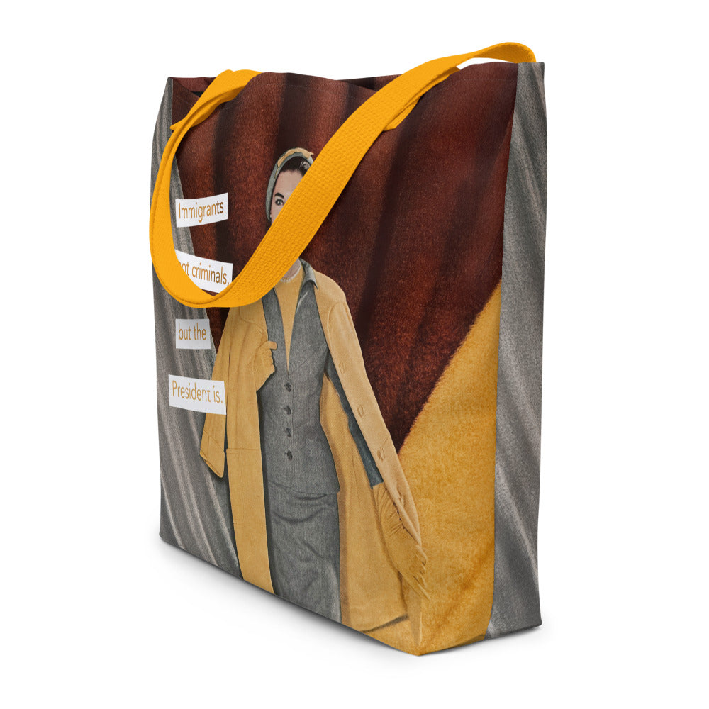 Immigrants Are Not Criminals – Political Protest Vintage Collage Art | Large Statement Tote Bag