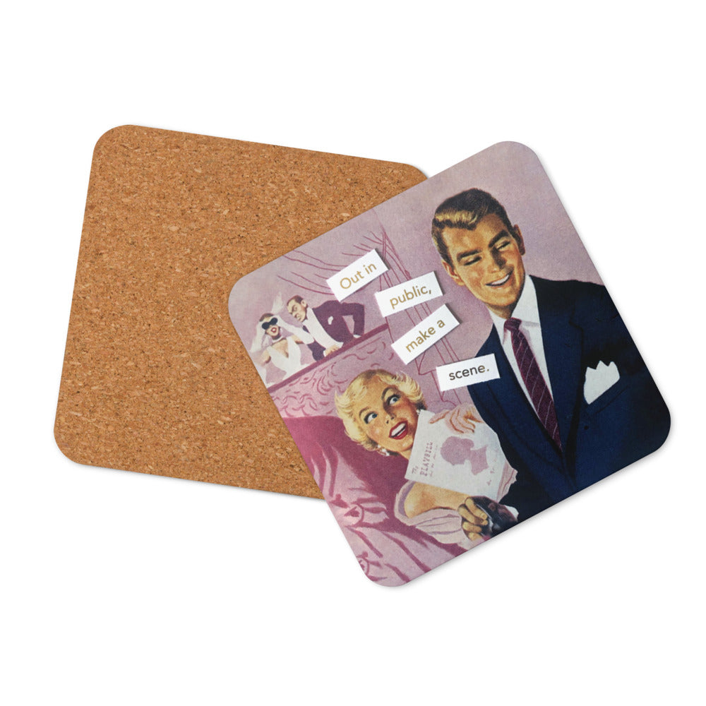 Out In Public Make A Scene - Retro Inspired Cork Back Coaster