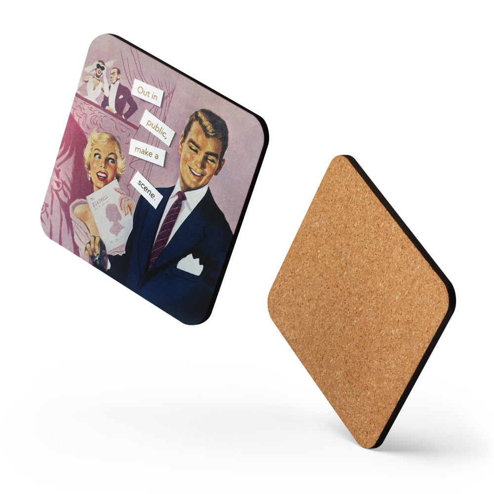 Out In Public Make A Scene - Retro Inspired Cork Back Coaster