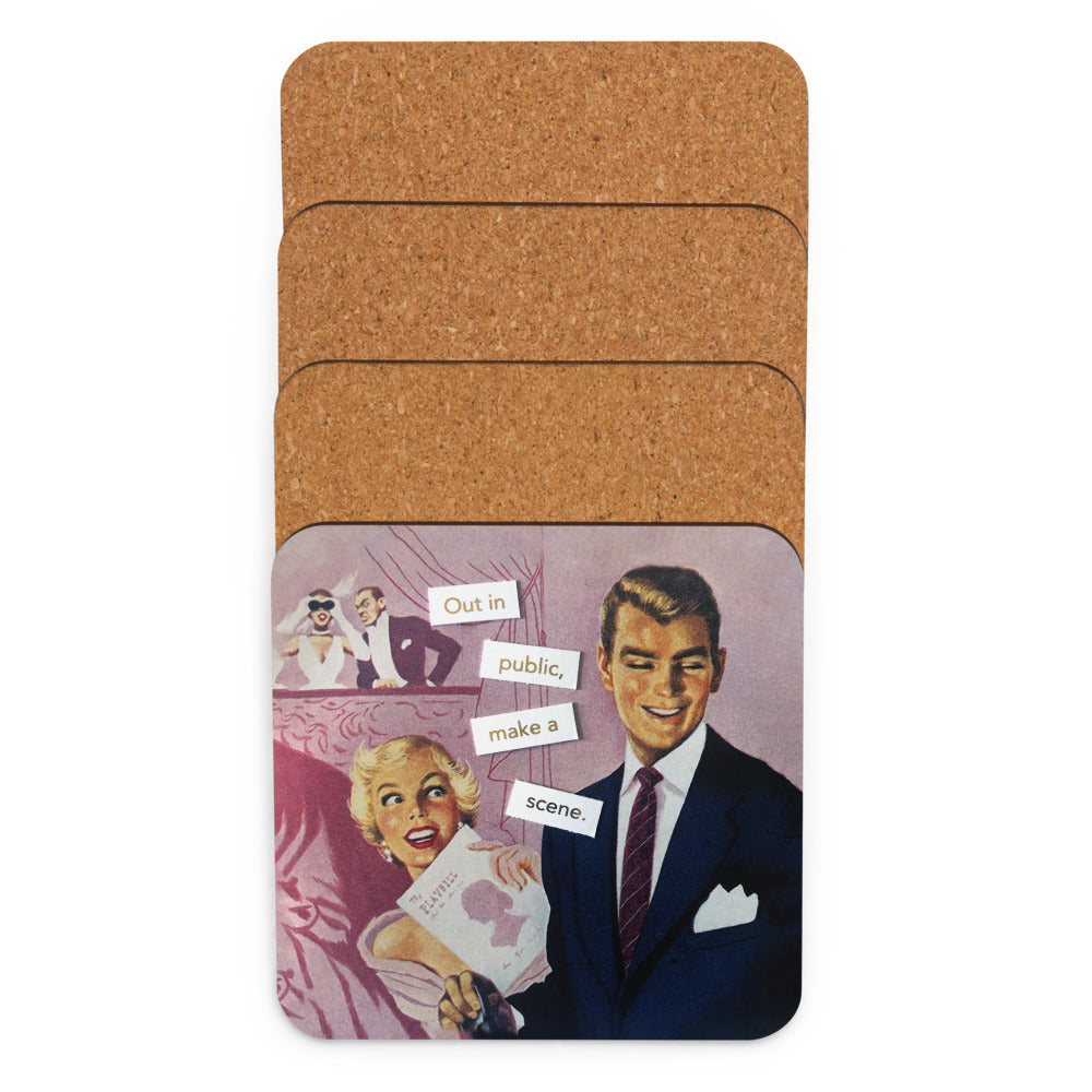 Out In Public Make A Scene - Retro Inspired Cork Back Coaster