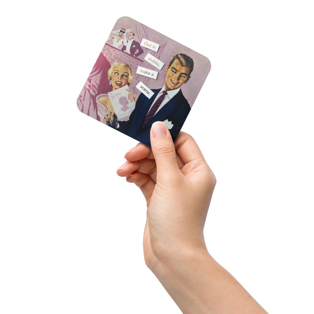 Out In Public Make A Scene - Retro Inspired Cork Back Coaster