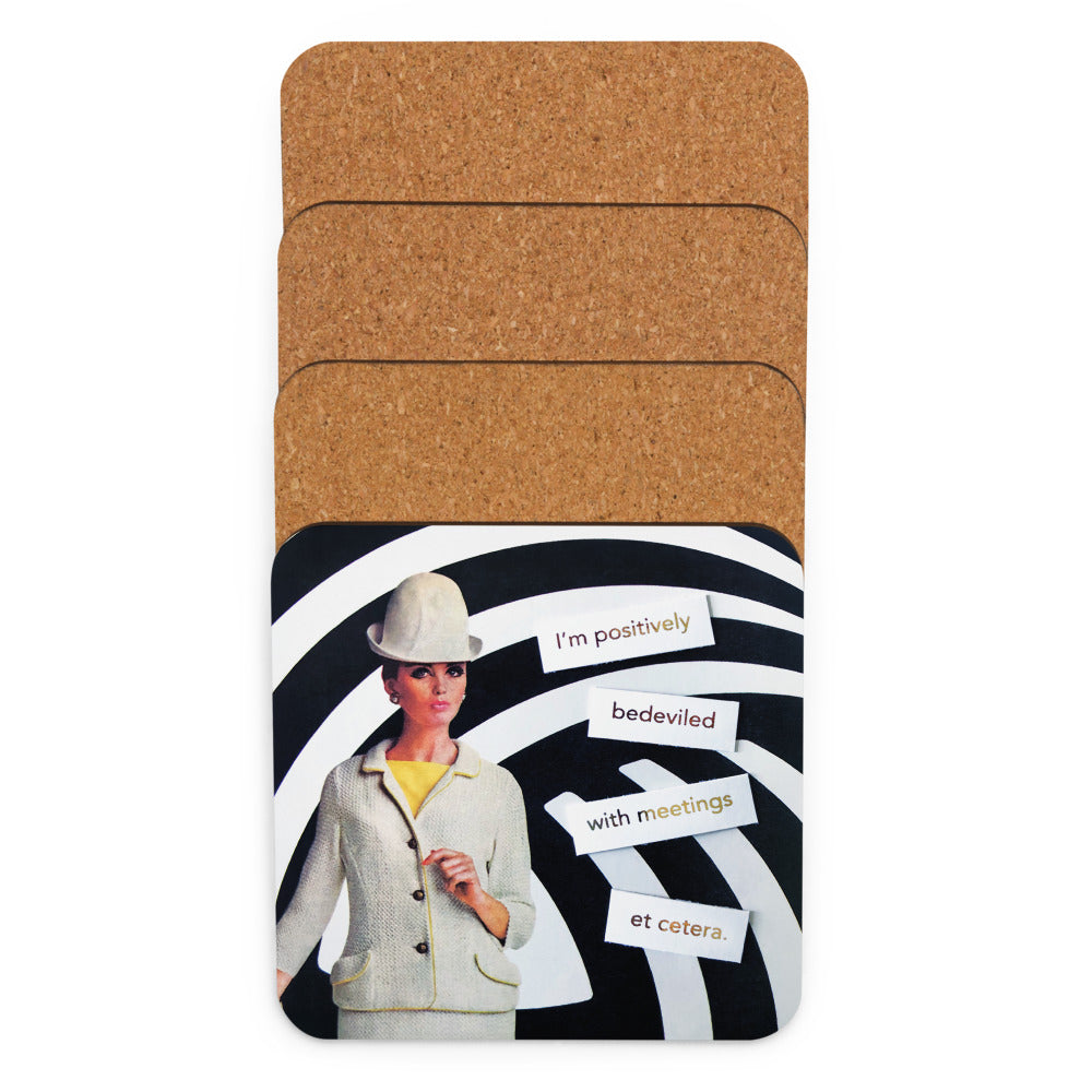 I'm Positivity Bedeviled With Meetings Et Cetera - Retro Inspired Cork-back Coaster