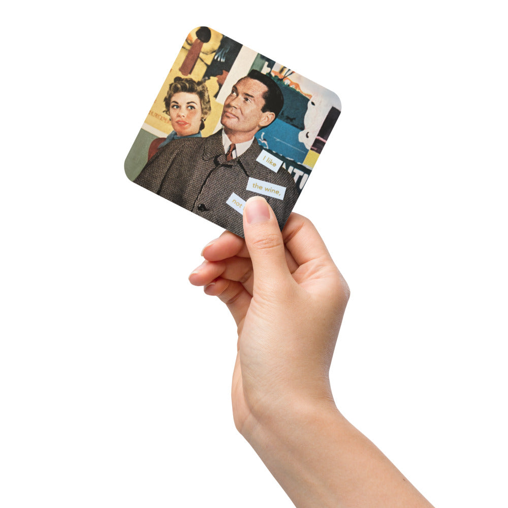 I Like the Wine Not The Label - Retro Inspired Cork-back Coaster