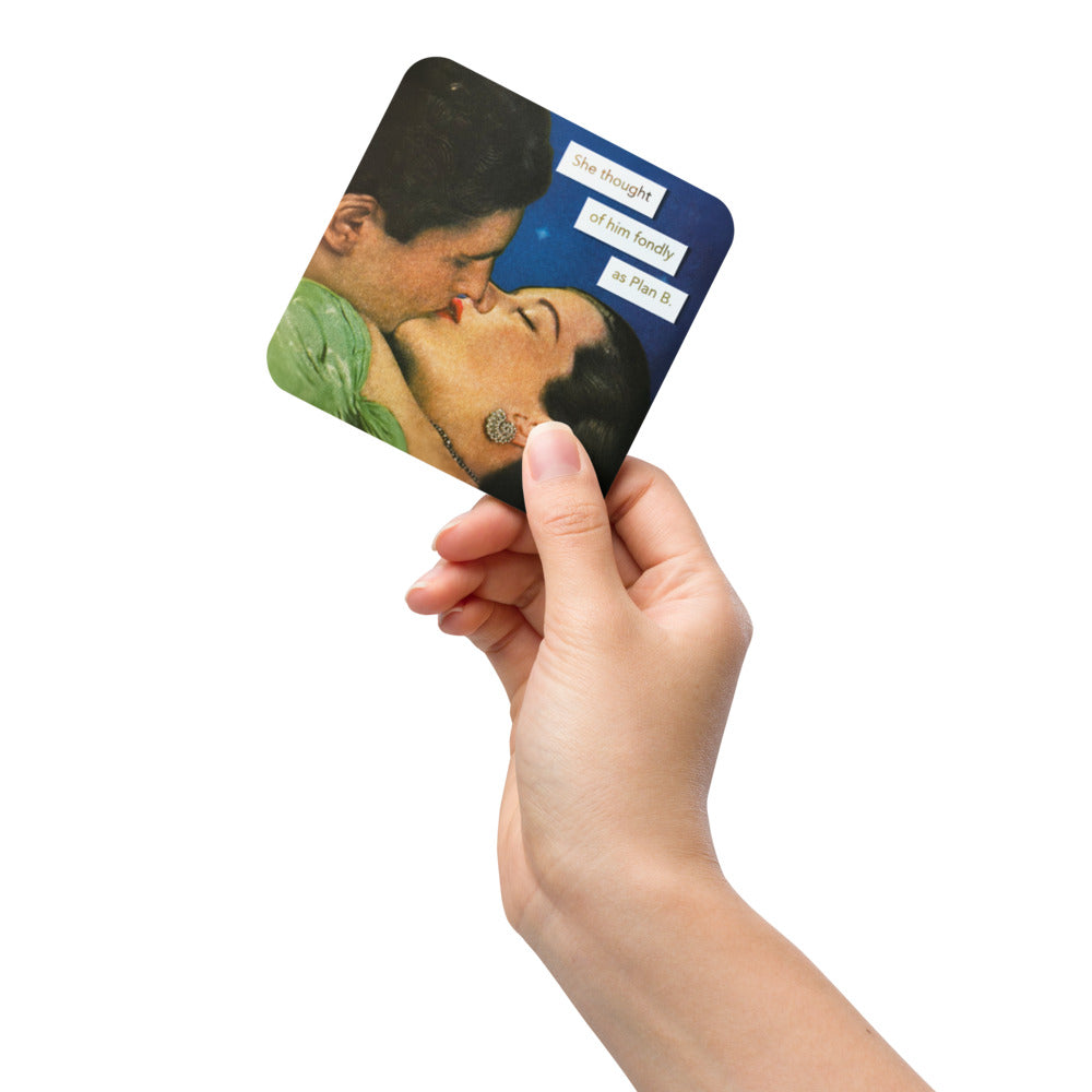 She Thought Of Him Fondly As Plan B - Retro Inspired Cork-back Coaster