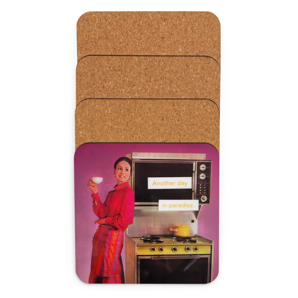 Another Day in Paradise - Retro Inspired Cork-back Coaster