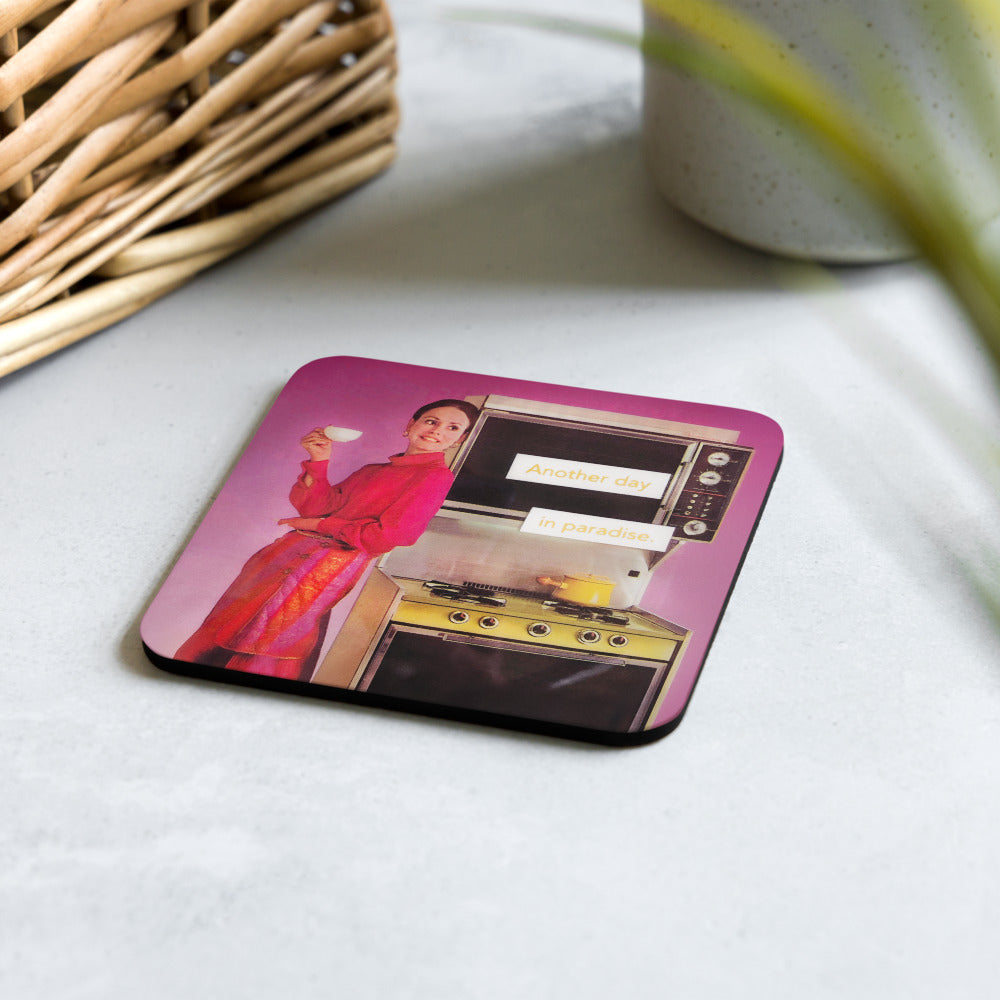 Another Day in Paradise - Retro Inspired Cork-back Coaster