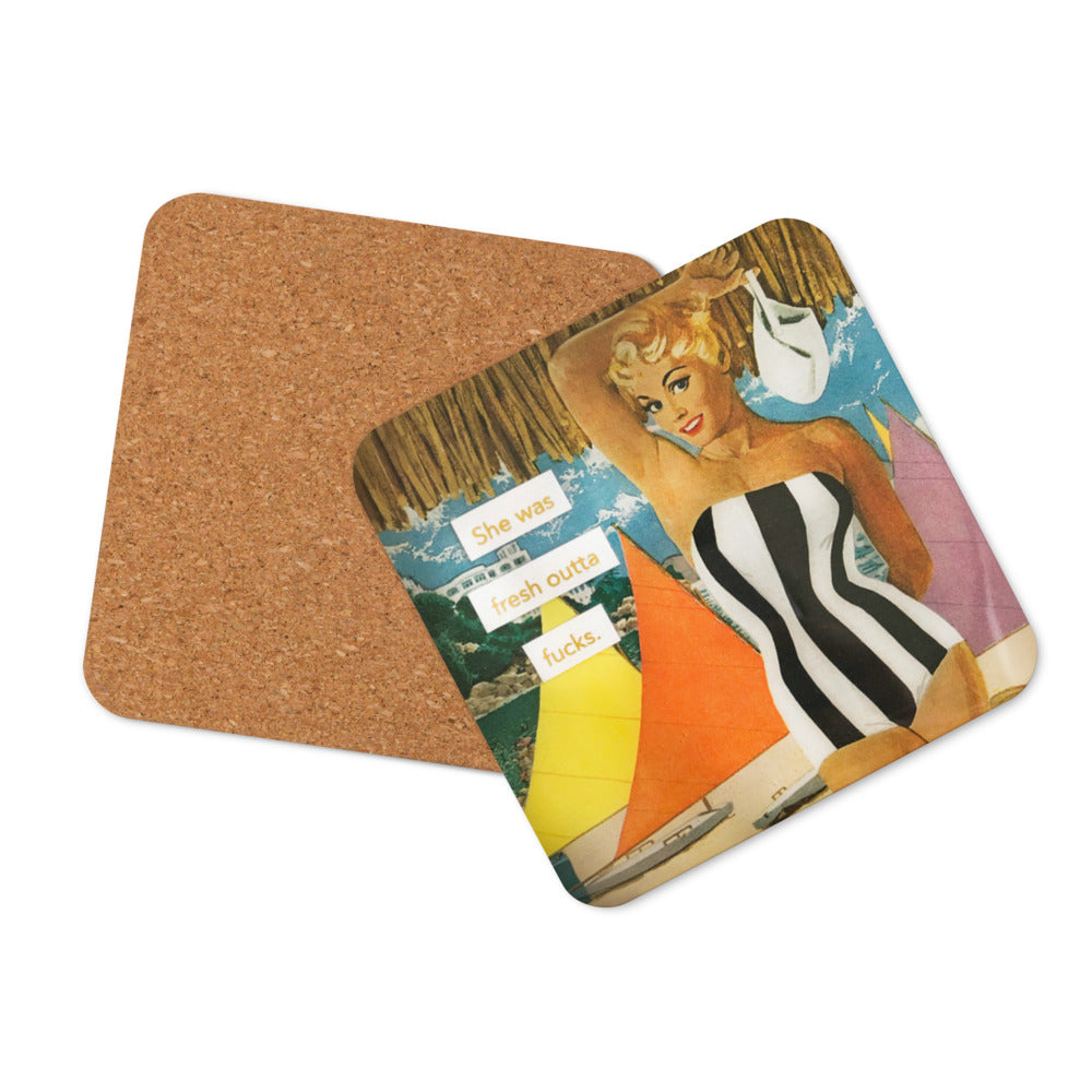 She Was Fresh Out of F*cks - Retro Inspired Cork-back Coaster