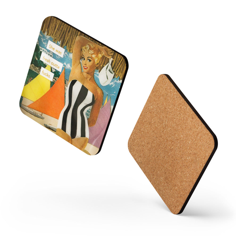 She Was Fresh Out of F*cks - Retro Inspired Cork-back Coaster