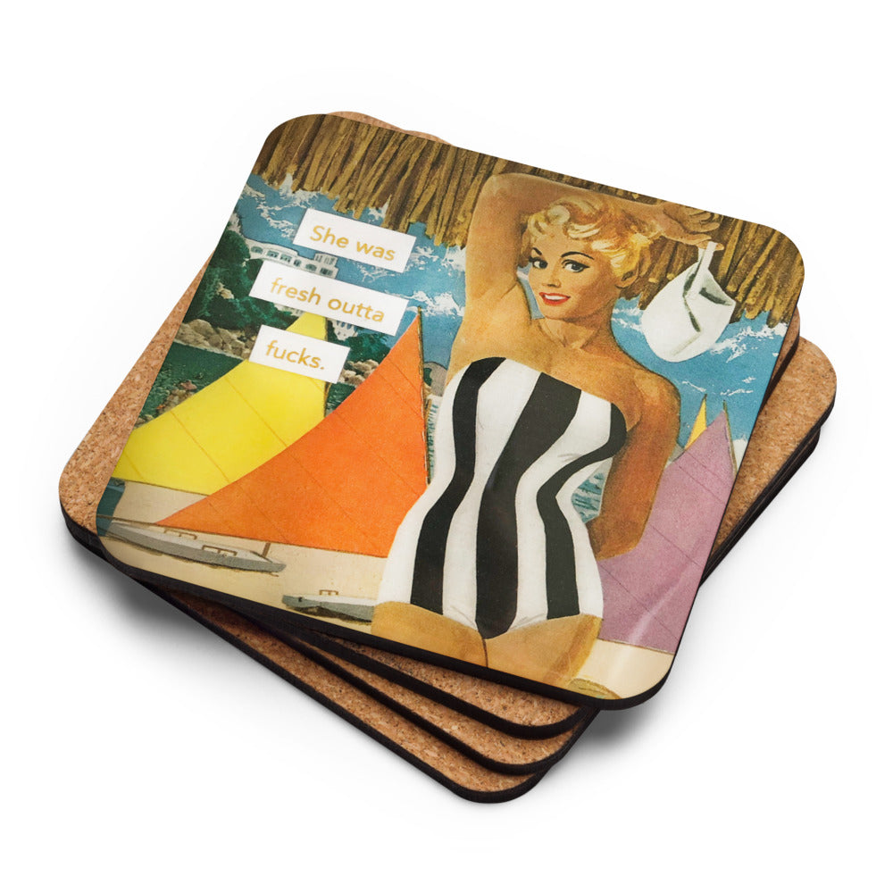 She Was Fresh Out of F*cks - Retro Inspired Cork-back Coaster