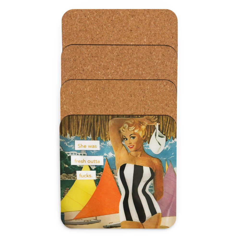 She Was Fresh Out of F*cks - Retro Inspired Cork-back Coaster