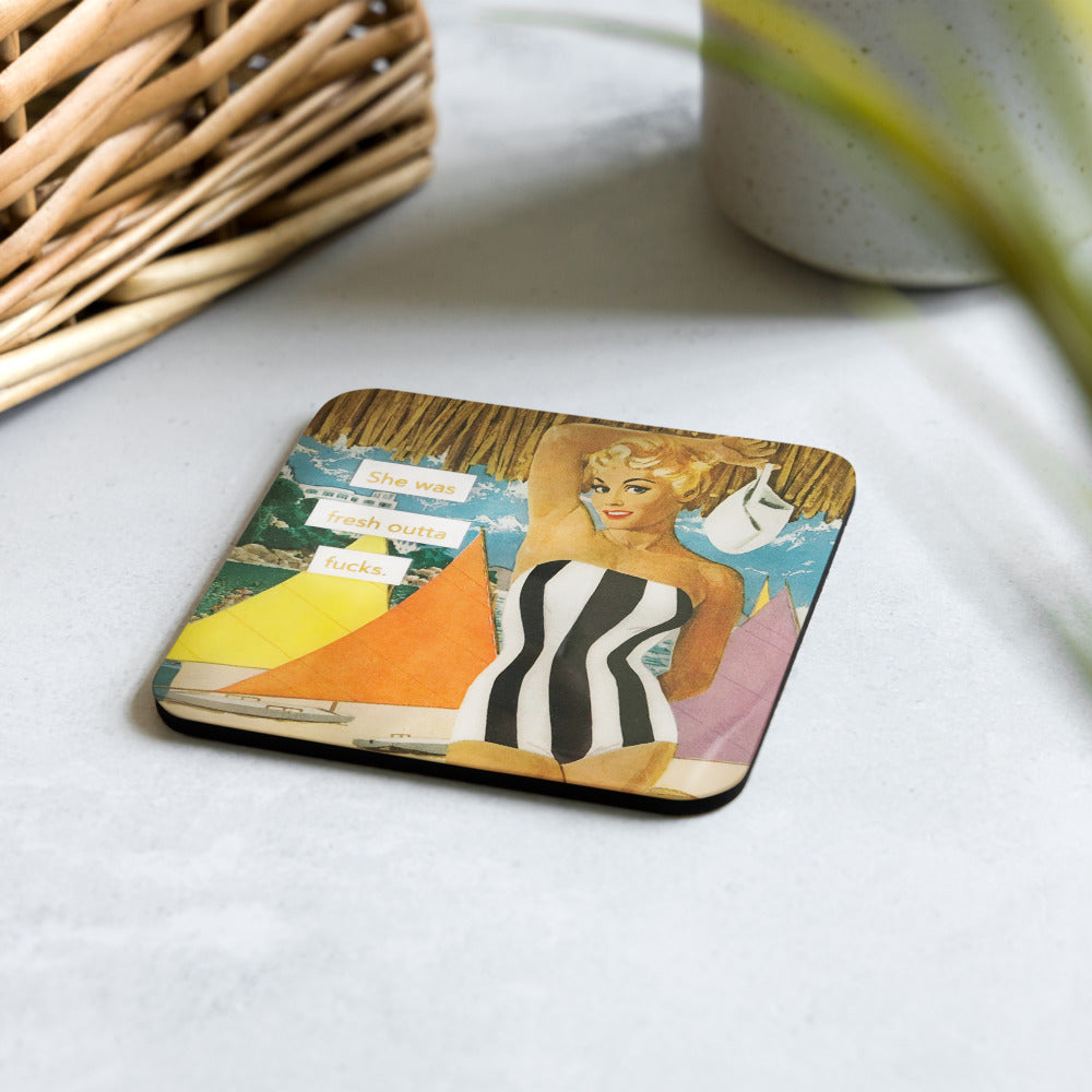 She Was Fresh Out of F*cks - Retro Inspired Cork-back Coaster
