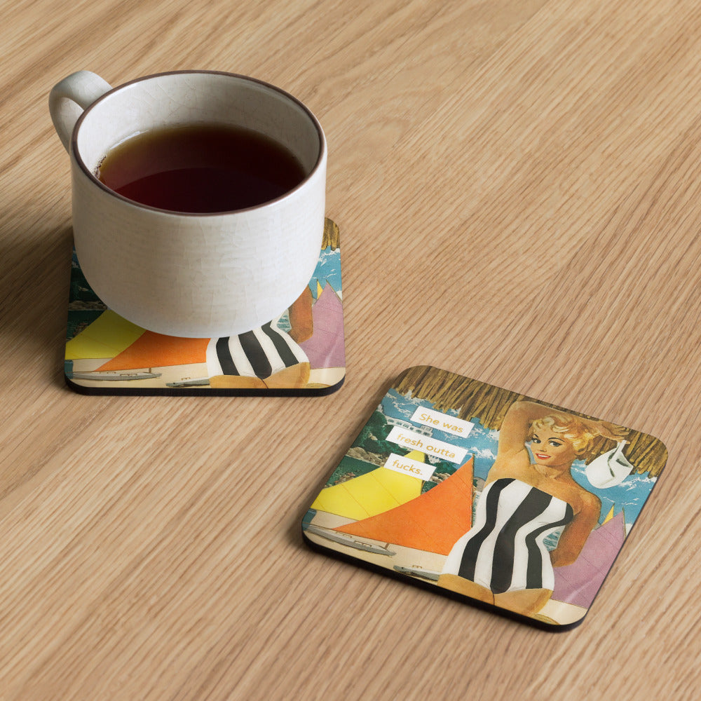 She Was Fresh Out of F*cks - Retro Inspired Cork-back Coaster