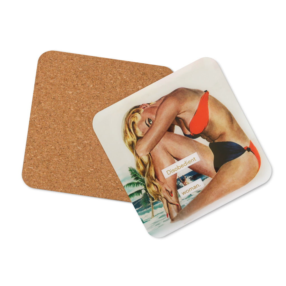 Disobedient Woman - Retro Inspired Cork-back Coaster