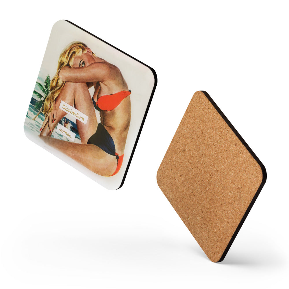 Disobedient Woman - Retro Inspired Cork-back Coaster