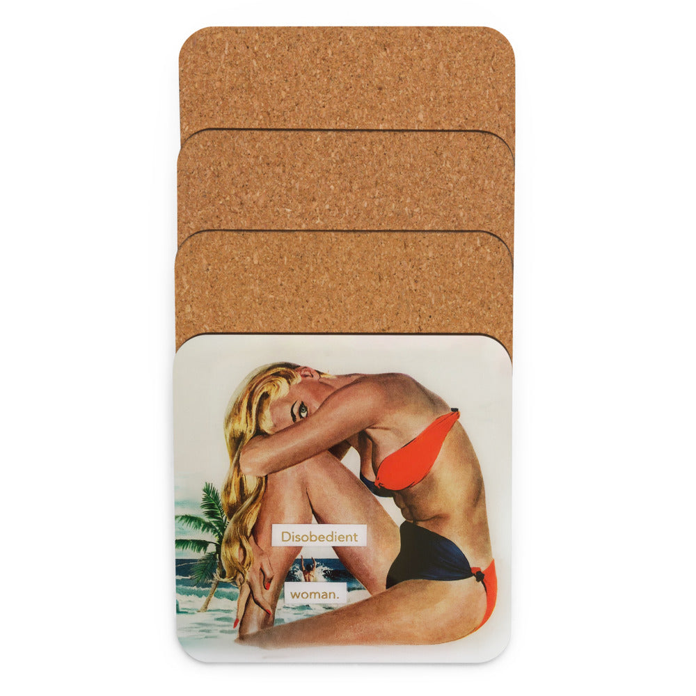 Disobedient Woman - Retro Inspired Cork-back Coaster