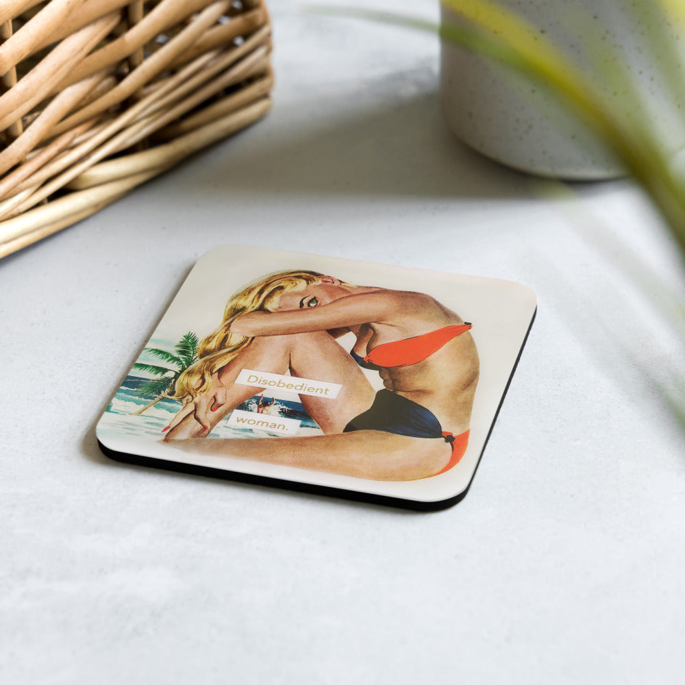Disobedient Woman - Retro Inspired Cork-back Coaster