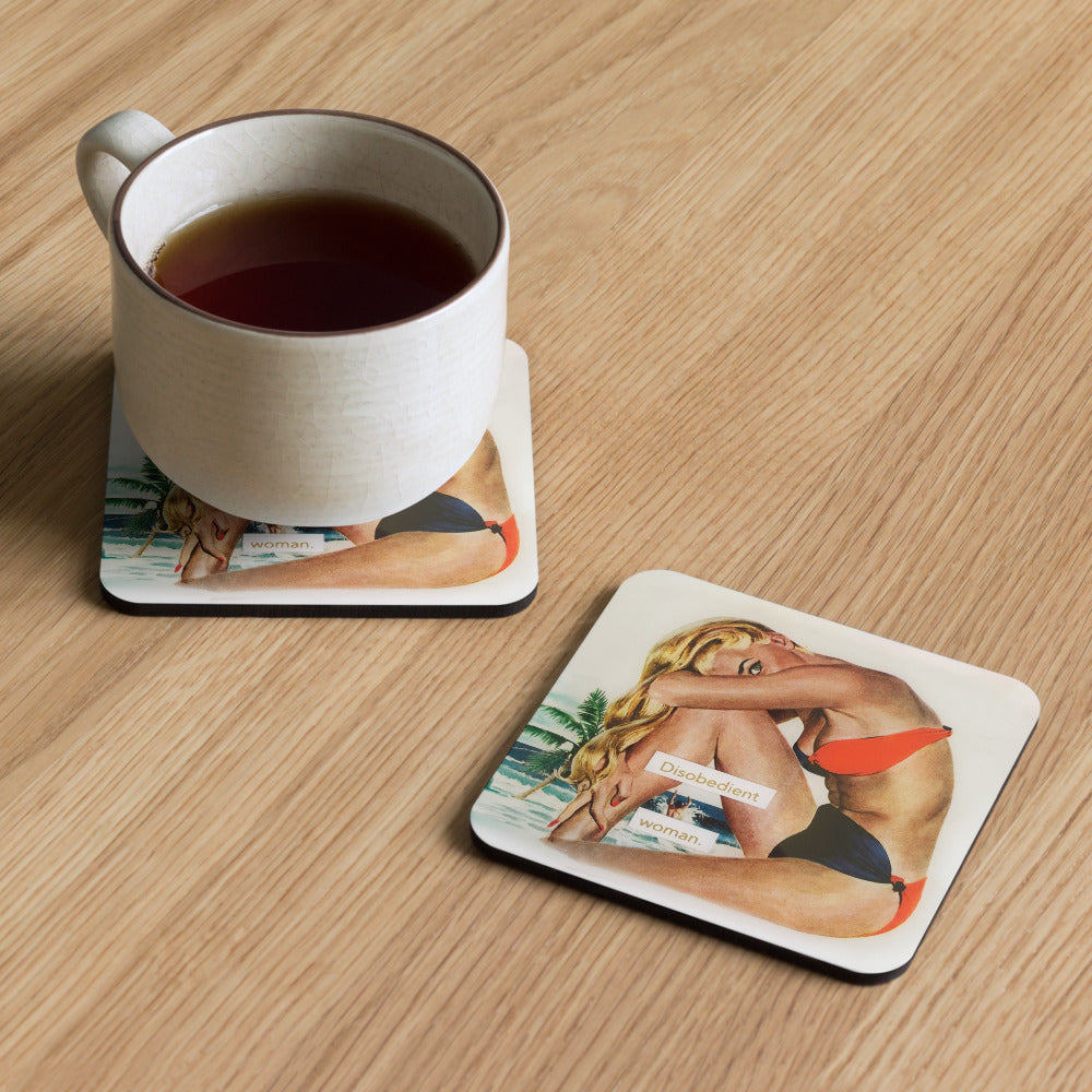 Disobedient Woman - Retro Inspired Cork-back Coaster