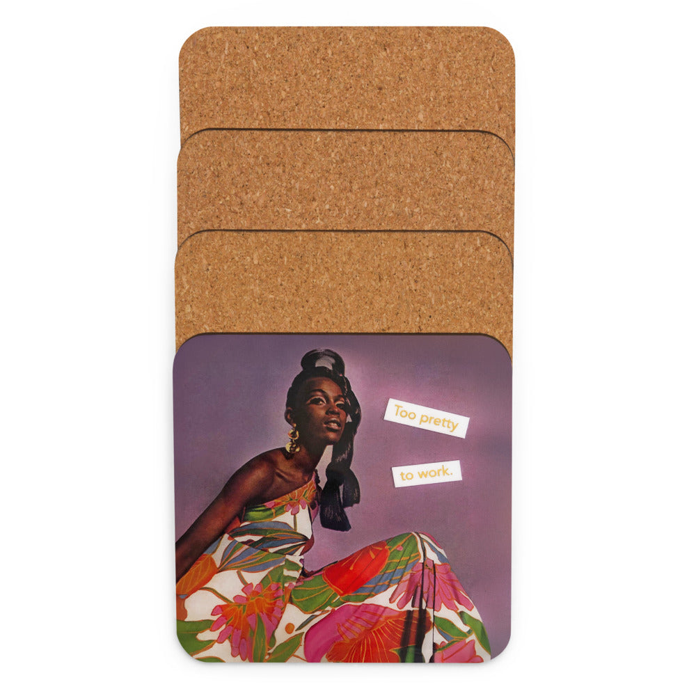 Too Pretty To Work - Retro Inspired Cork-back Coaster
