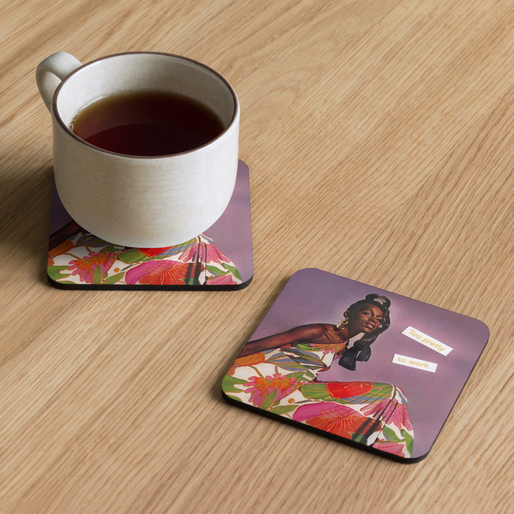 Too Pretty To Work - Retro Inspired Cork-back Coaster