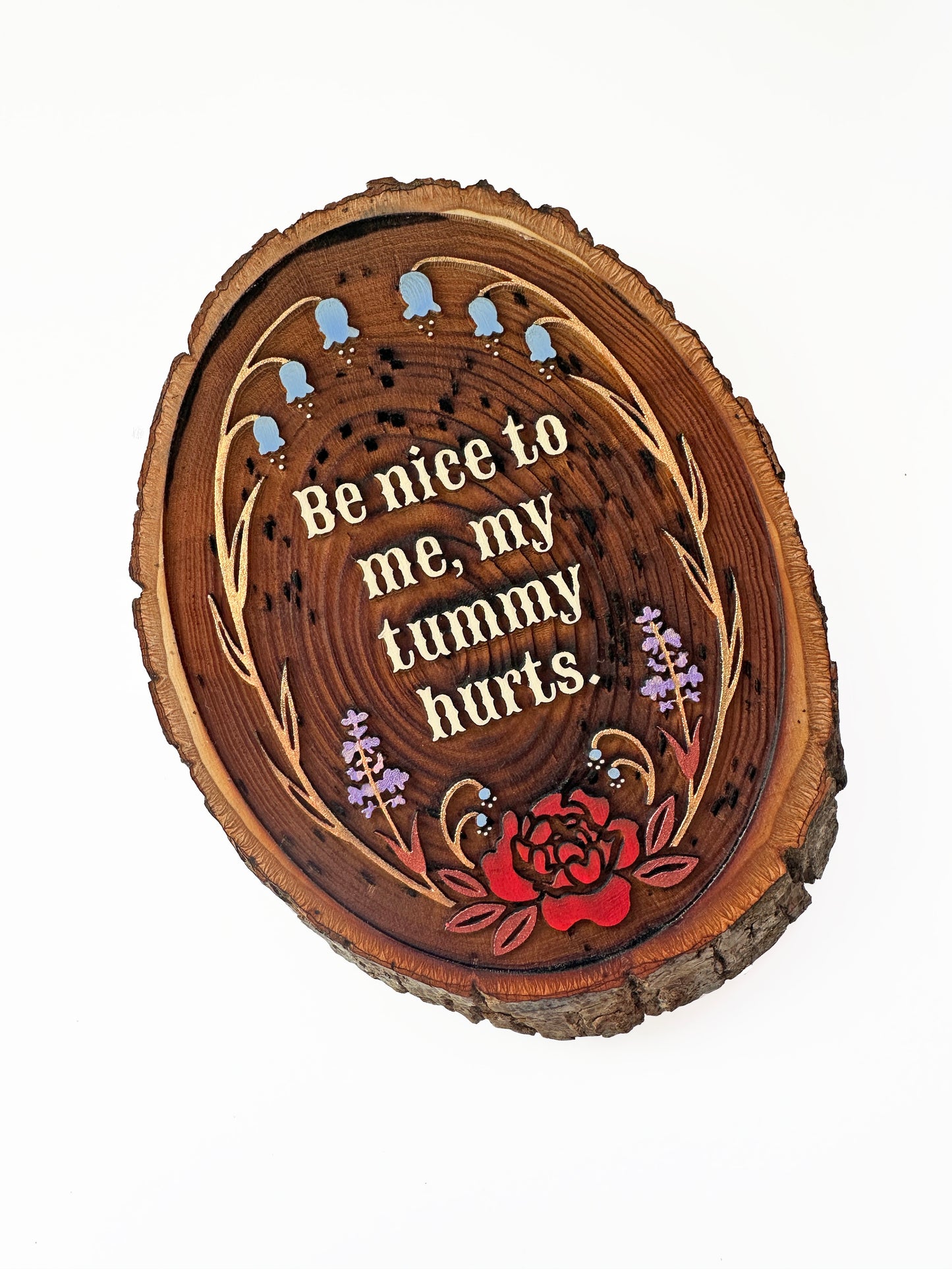 Be Nice To Me My Tummy Hurts — Hand-Painted Wood Engraving