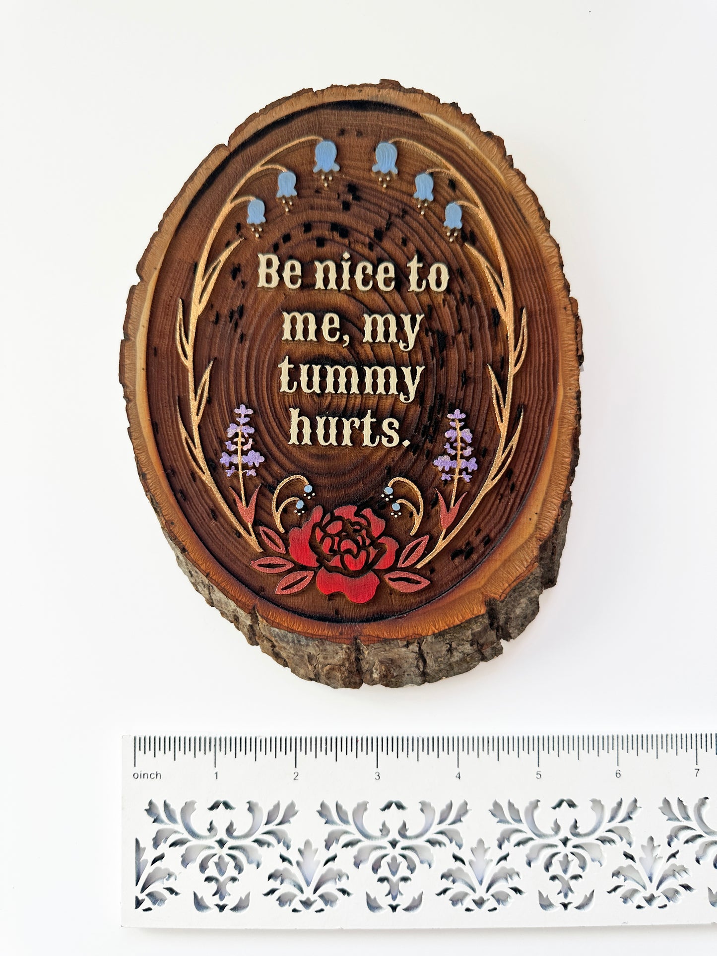 Be Nice To Me My Tummy Hurts — Hand-Painted Wood Engraving