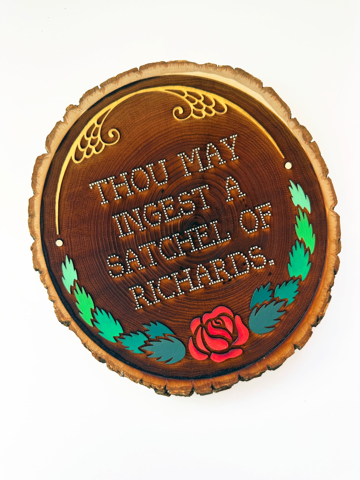 Thou May Ingest a Satchel of Richards — Hand-Painted Wood Engraving