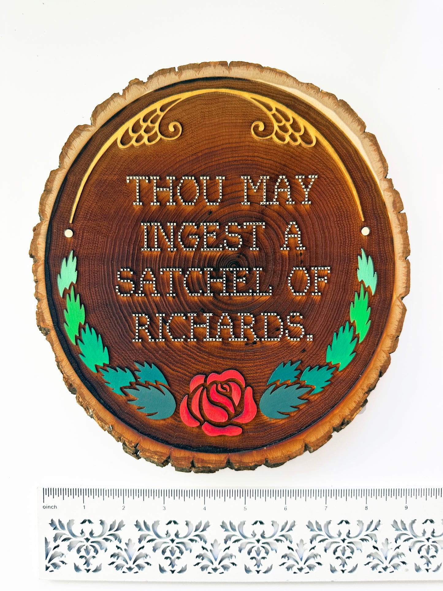 Thou May Ingest a Satchel of Richards — Hand-Painted Wood Engraving
