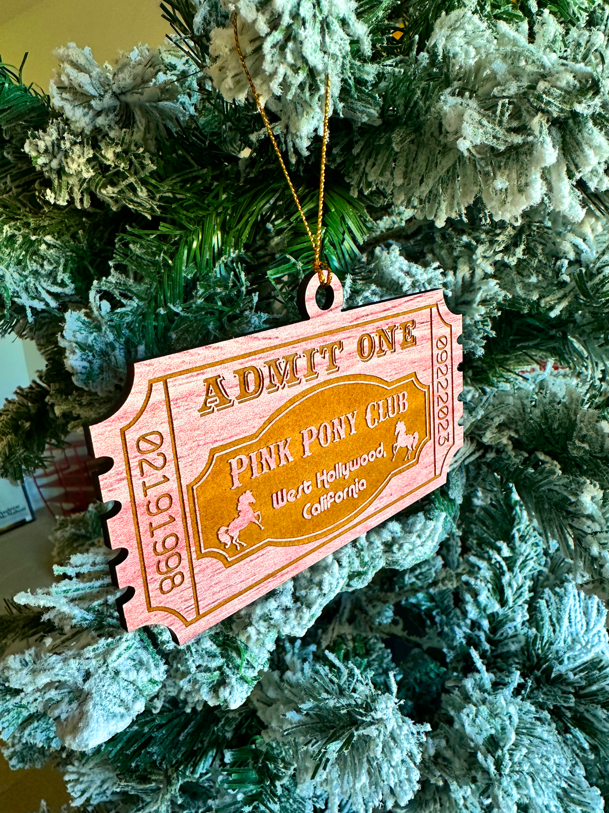 Pink Pony Club Ticket Handmade Ornament