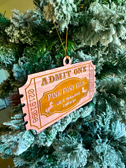 Pink Pony Club Ticket Handmade Ornament