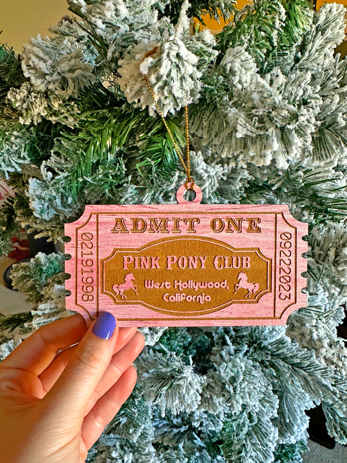 Pink Pony Club Ticket Handmade Ornament