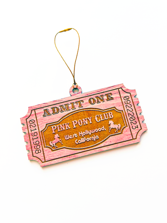 Pink Pony Club Ticket Handmade Ornament