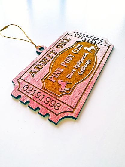Pink Pony Club Ticket Handmade Ornament