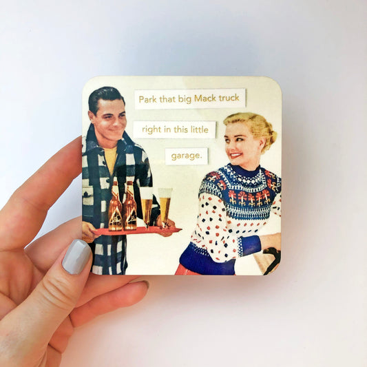 Park That Big Mack Truck Right in This Little Garage - Retro Inspired Cork-back Coaster