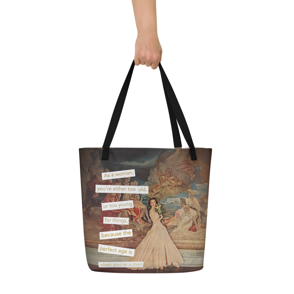 Perfect Age is When You're A Man - Vintage Collage Art | Large Statement Tote Bag