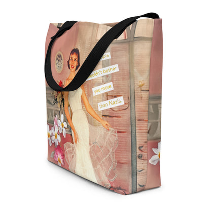 Trans People Shouldn't Bother You More Than Nazis - LGBTQ Vintage Collage Art | Large Statement Tote Bag