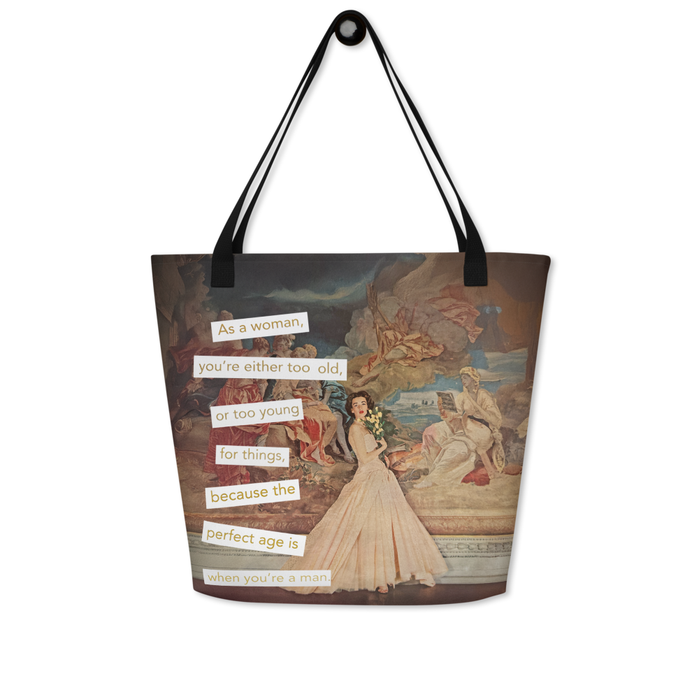 Perfect Age is When You're A Man - Vintage Collage Art | Large Statement Tote Bag