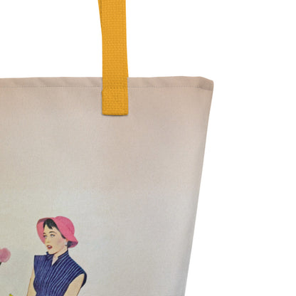 Do men understand they can talk to each other and it doesn't have to be a podcast? Feminist Vintage Collage Art | Large Statement Tote Bag