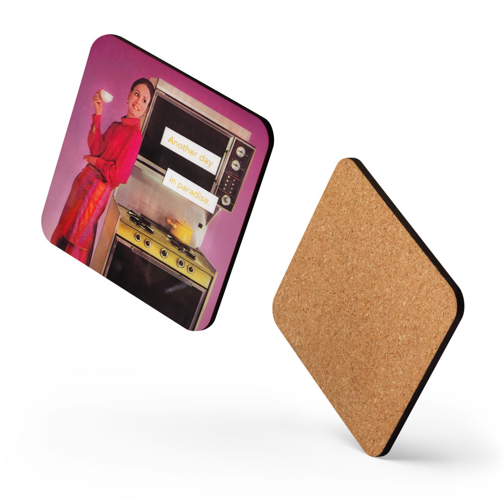 Another Day in Paradise - Retro Inspired Cork-back Coaster