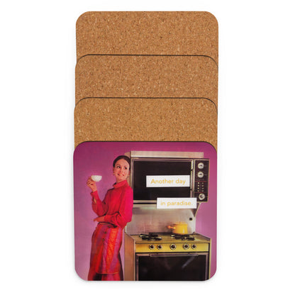 Another Day in Paradise - Retro Inspired Cork-back Coaster