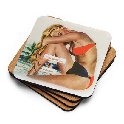 Disobedient Woman - Retro Inspired Cork-back Coaster