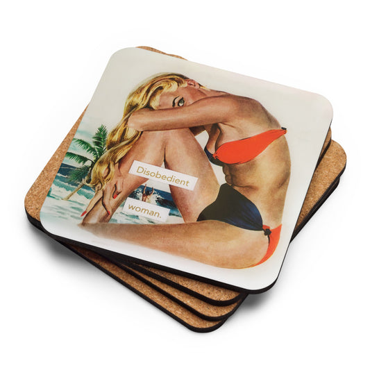 Disobedient Woman - Retro Inspired Cork-back Coaster